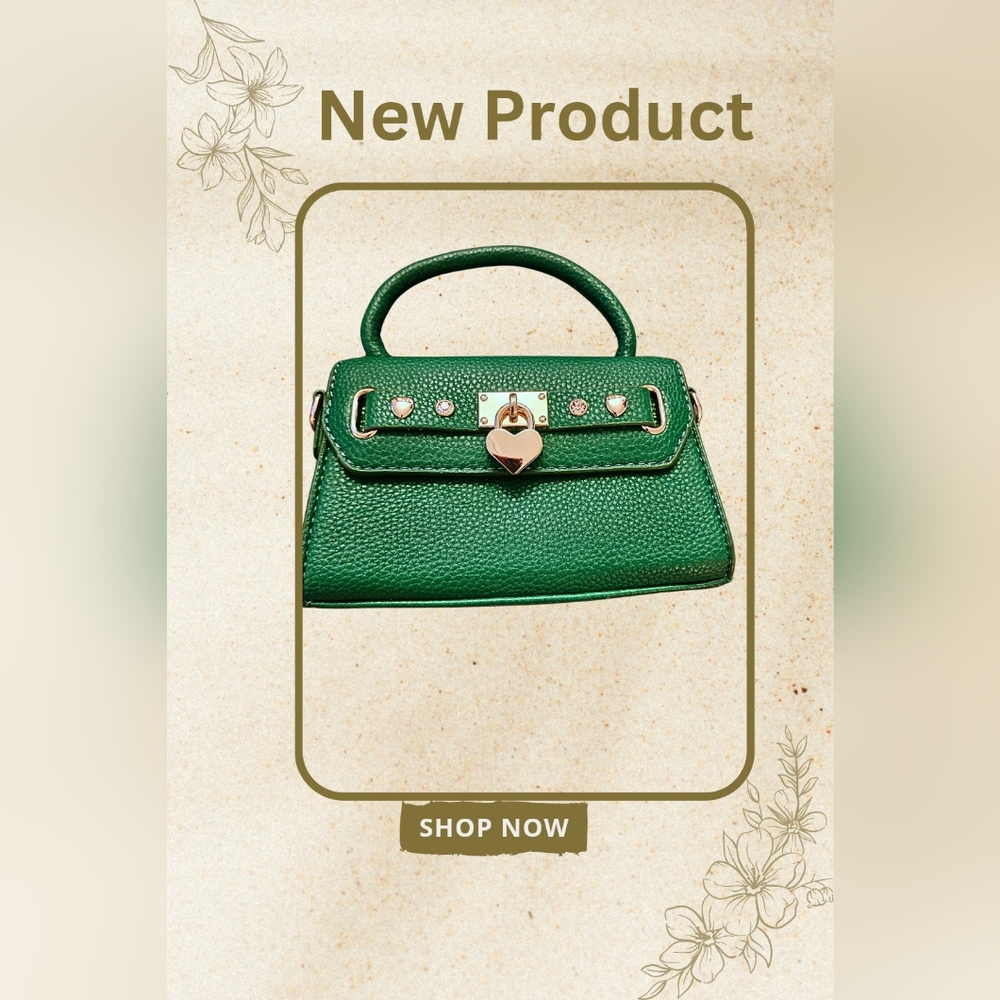 Green Heart-Embellished Women's Bag